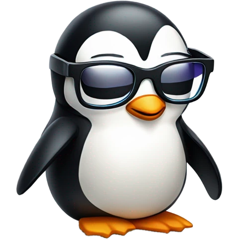 A penguin doing poop while wearing a cool glasses emoji