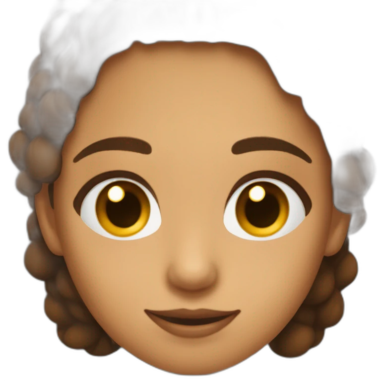 chica con pelo marrrón oscuro, liso y largo, ojos marrones oscuros y lunares emoji