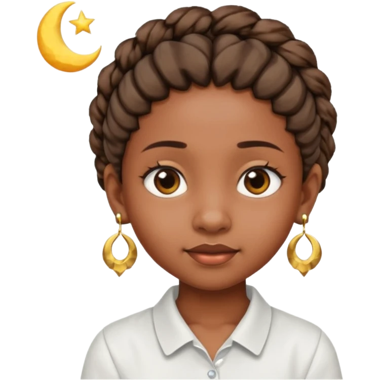 a brown skin ten year old girl with short twists  and moon earrings emoji