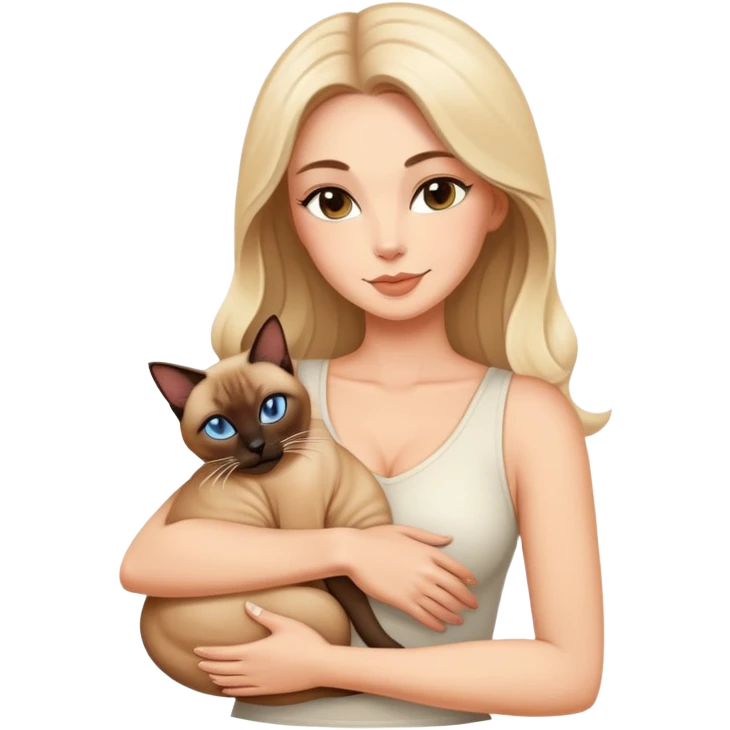 A beautiful and sexy white girl hugs a Siamese cat tightly emoji