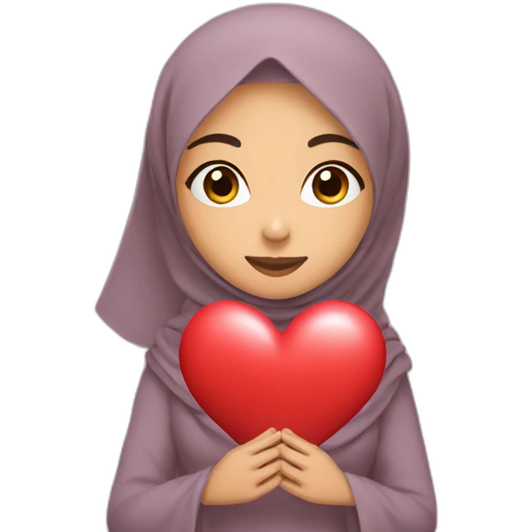 Asian Hijabi girl holding a love heart, long hijab emoji
