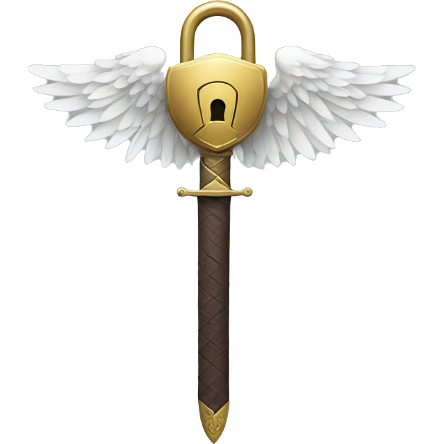 a lock with wings and arms holding a sword, the lock is holding a sword emoji