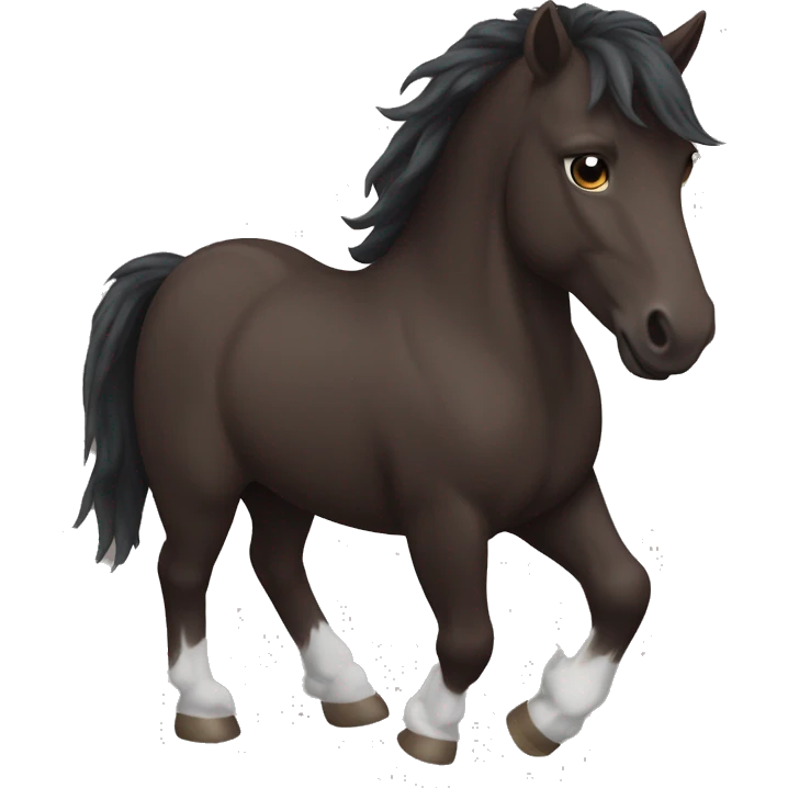 Dark brown horse with dark brown mane and small white lightning shaped marking emoji