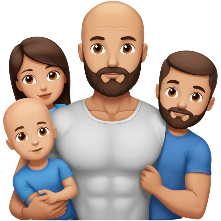 Muscular Bald man with a beard in love with his hot brunette wife and 3 sons emoji