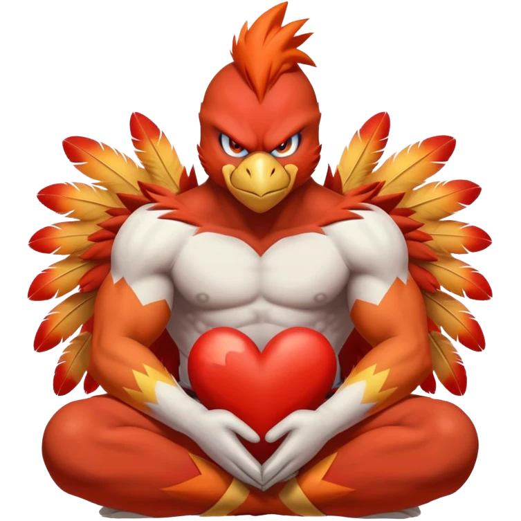 make blaziken from pokemon sit down and hug a heart emoji