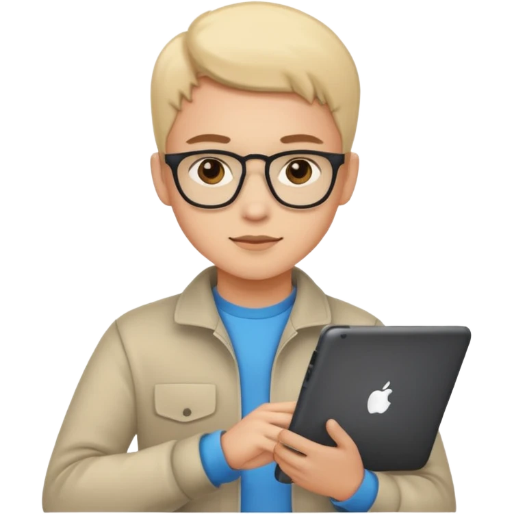younger programmer with a tablet and a laptop emoji
