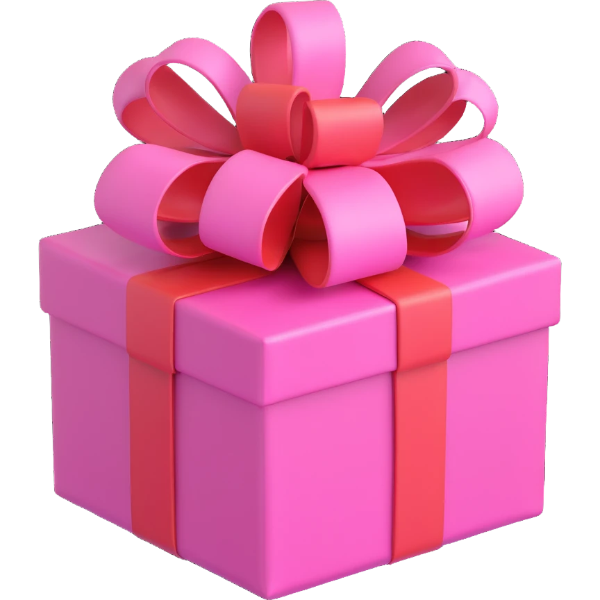 Add a large decorative bow to the pink gift, keep the 3d emoji style, no background. emoji