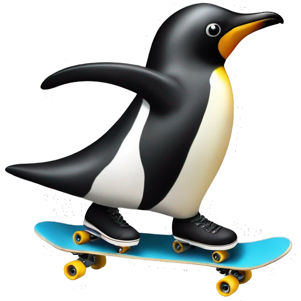 Pinguin em cima de um skate emoji