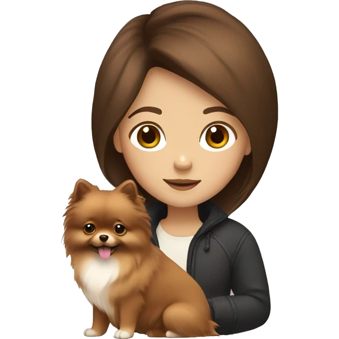 Girl with brown hair and write color Pomeranian  emoji
