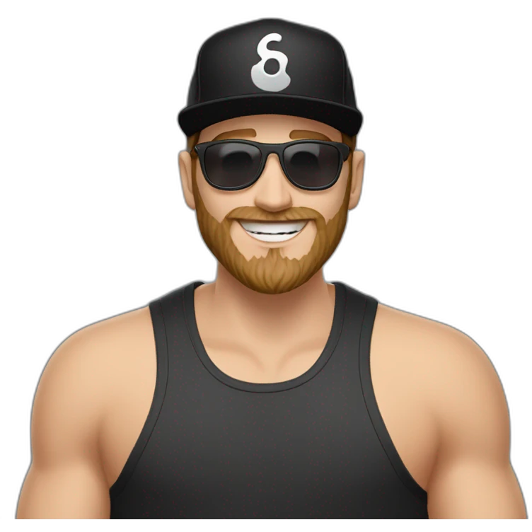 white skin man with medium beard smiling and wearing black snapback hat with “Funnel Secrets” signing on it emoji