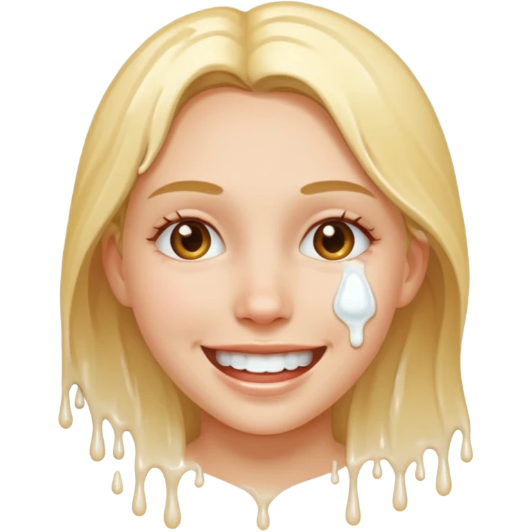 Girl Smiley face with white cum dripping off face emoji
