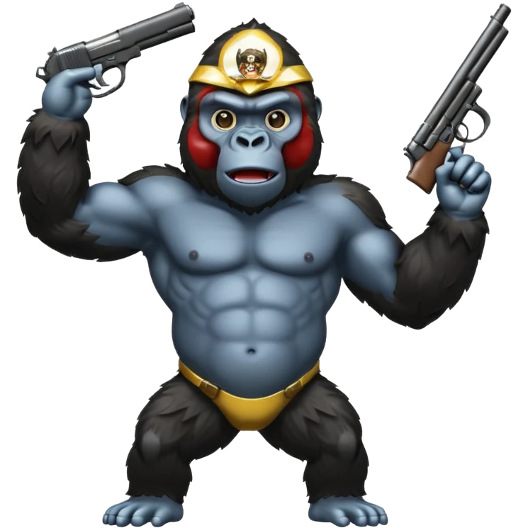 A gorilla holding a gun in the air emoji