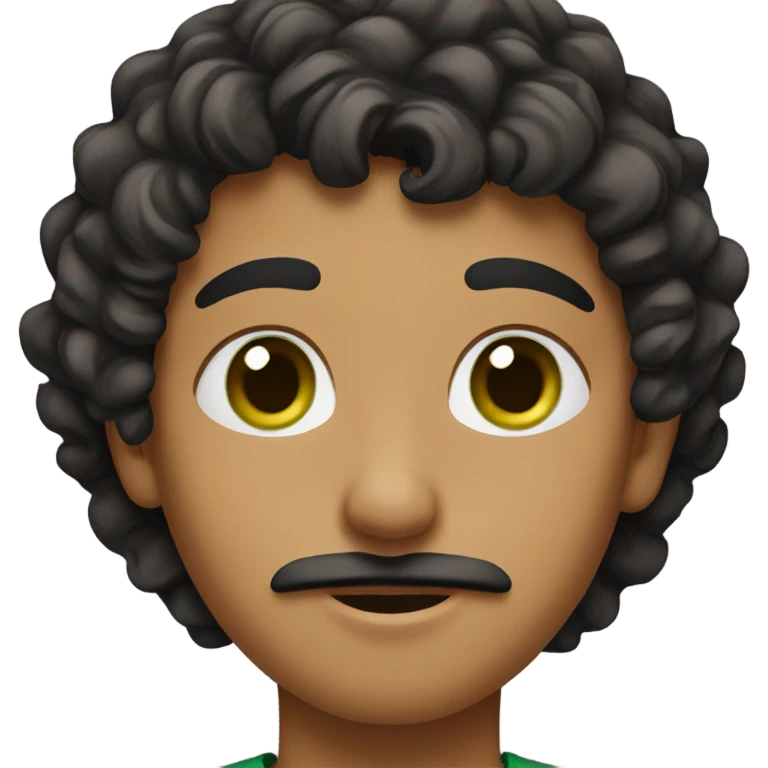 Arab boy brown curly haïr green eyes and mustach emoji