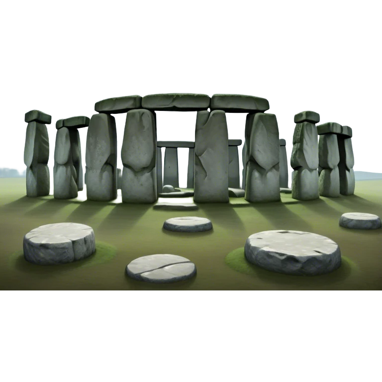 Cinematic Realistic Stonehenge Landscape Emoji, depicted with ancient, mysterious stone circles set against a moody sky, rendered with atmospheric lighting and detailed textures that evoke its prehistoric allure. emoji