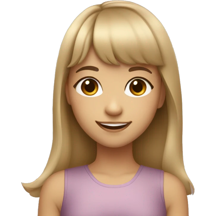 smiling girl, dark blonde hair with bangs and large rosey cheeks emoji