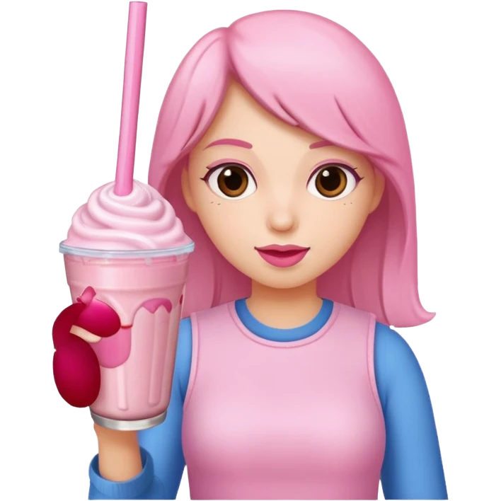 Girl drinking a pink milkshake emoji