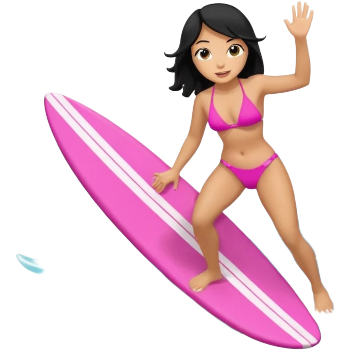 waves with tan female filipino surfer inside on a pink bikini in black hair  emoji
