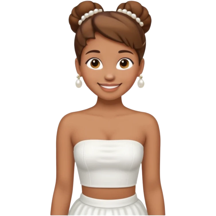 Full body, Light brown skin girl, brown hair in bun, smiling, white strapless tube top, pearl earrings emoji