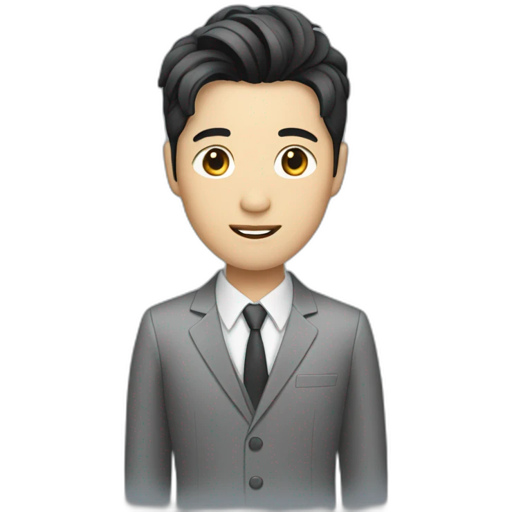 Asian guy with korean black hairstyle wearing suit emoji