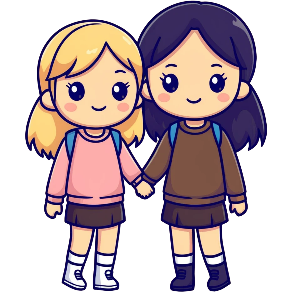 Blonde girl and dark brunette girl best friends emoji