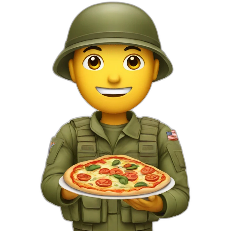 Soldier with pizza and soy beans in the hand emoji