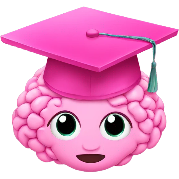 pink brain in a pink graduation hat emoji