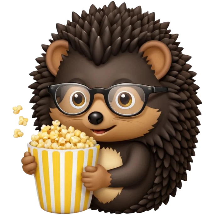 black hedgehog with glasses eating pop corn emoji
