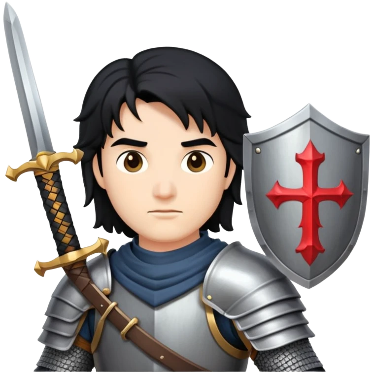 A knight with black hair holding a sword emoji