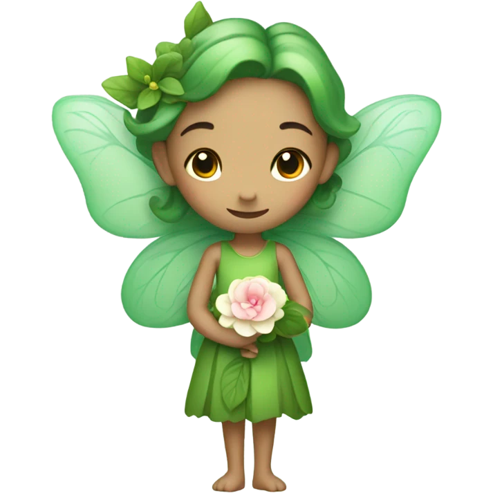 fairy in a cute green dress holding camille flower emoji