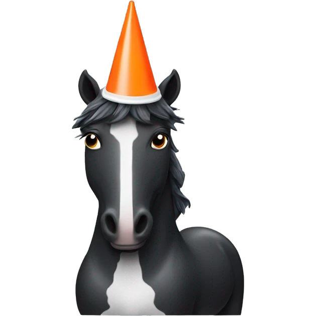 Black unicorn with a traffic cone on its head holding ice cream emoji