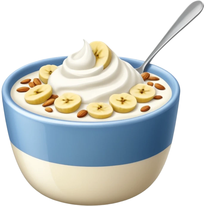 Crüsli-müsli, nøtter, blåbær, bananskiver, med Kefir-Biola-yoghurt i skål  emoji