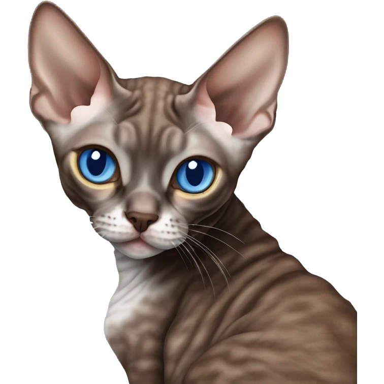 Chocolate Devon Rex cuddling grey Devon Rex with blue eyes emoji