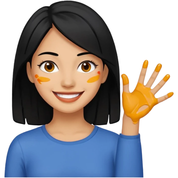 Painting Hold. Women painting smilling  black hair emoji