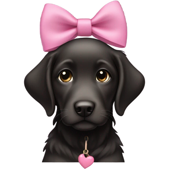 female black retriever puppy with pink bows above her ears emoji