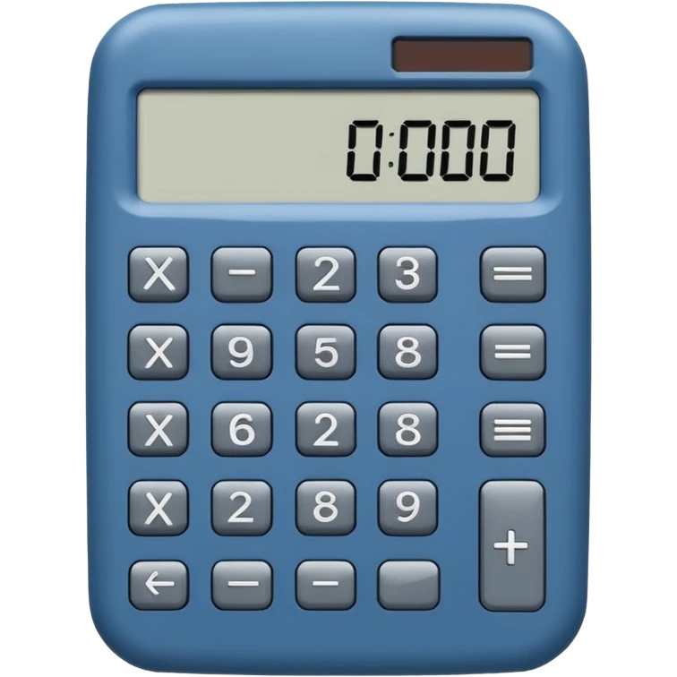 scientific calculator, more buttons, blue-gray body, digital display emoji