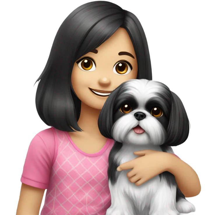 black white shihtzu with girl emoji
