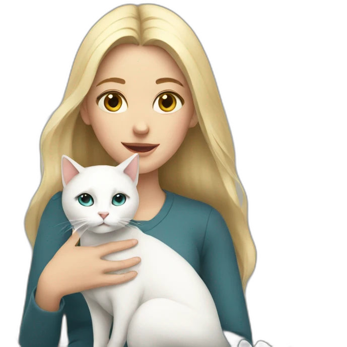 Girl with a white cat in her lap emoji