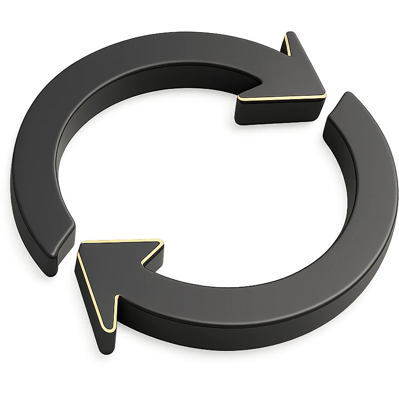 a full cycle icon, circular arrow or looped cycle with arrows indicating continuous process, 3D black style emoji