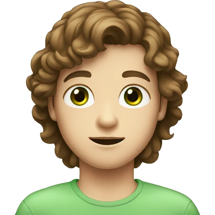 A white european boy with brown hair and green eyes explaining something emoji