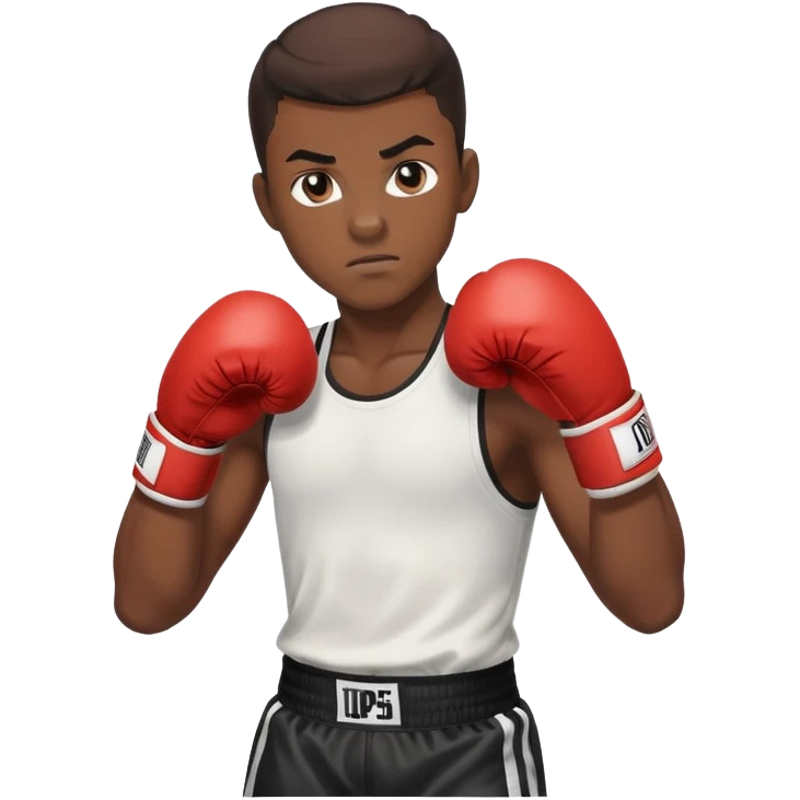19-year-old Black male boxer in boxing stance, athletic build, boxing gloves emoji