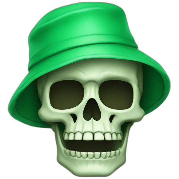 Skeleton wearing green bucket hat emoji