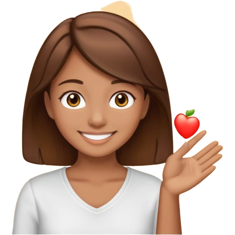 Make an emoji of a girl (no glasses) with brown hair who is teaching how to make an emoji emoji