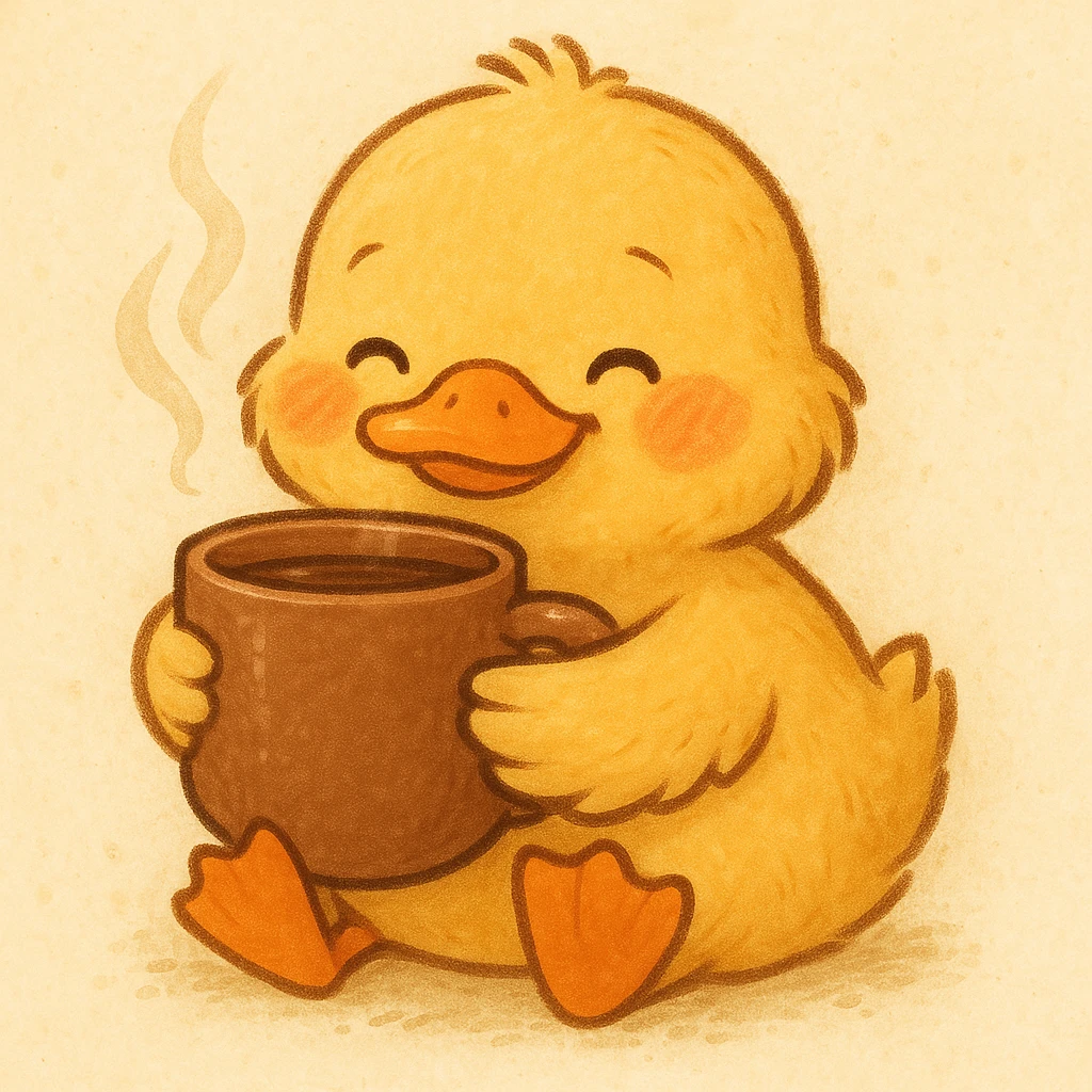 cute duck warmly holding a mug with both hands emoji