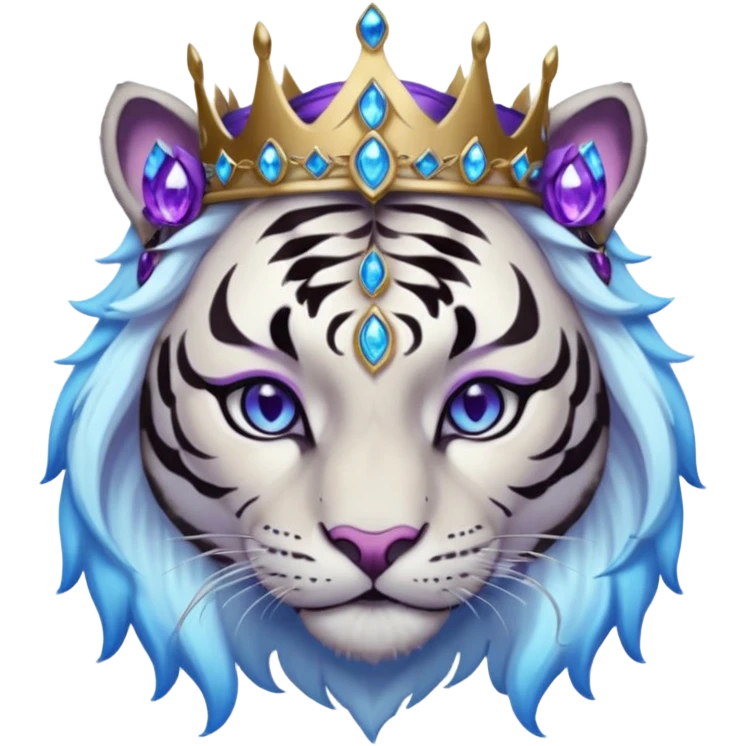 ESO Female white/black tiger khajiit leader of the umbral rose, glowing blue eyes, glowing blue 'third eye' gem; silver crown/tiara with purple gems  emoji