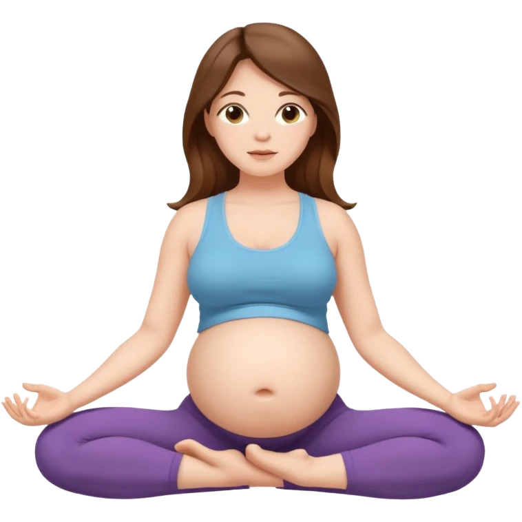 Pregnant woman sitting in a yoga pose with long brown hair and fair skin,." emoji