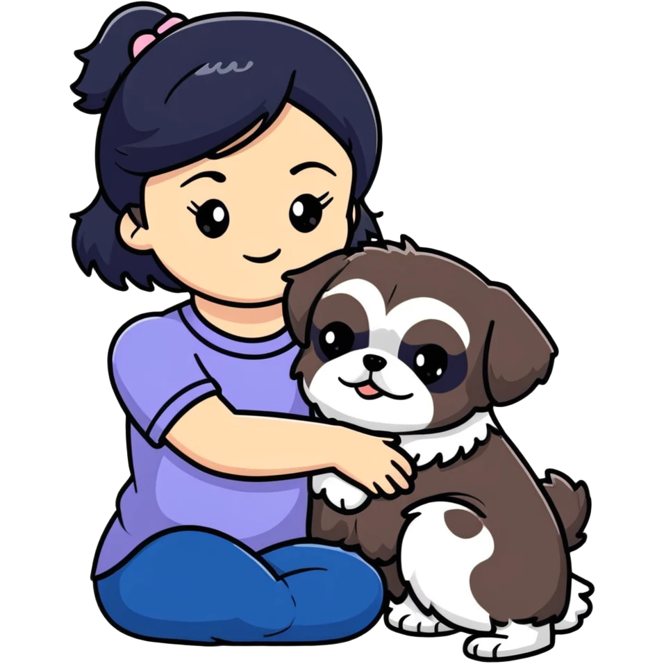 A girl with black hair hugging a Shih Tzu dog emoji