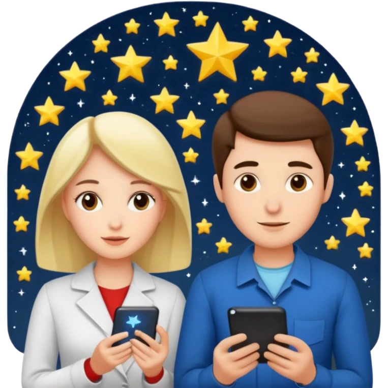 Woman and man calculating their compatibility by the stars emoji