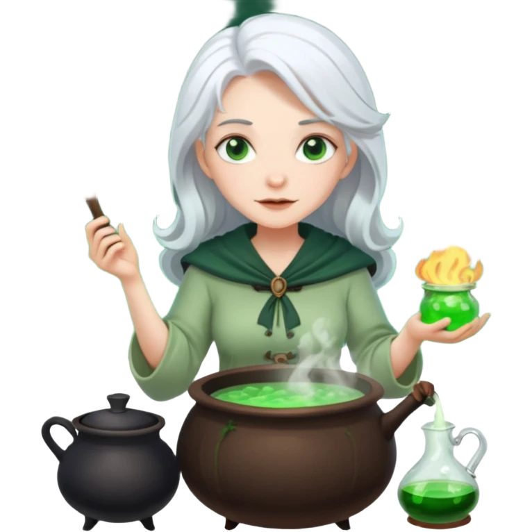 👩🏻‍🦳green witch cooking potion emoji