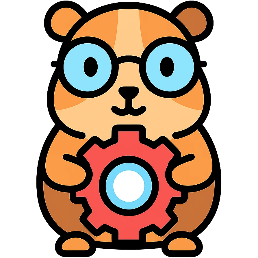 studious guinea pig with glasses holding a gear, cute outlined colorful style emoji