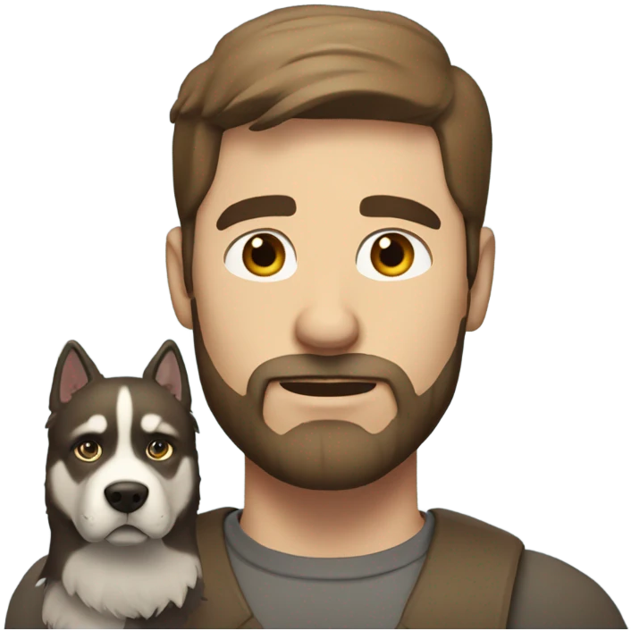 Heavy White man brown hair beard with husky dog  emoji
